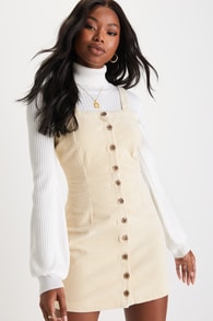 Brooklin Cream Corduroy Sleeveless Button-Up Mini Dress