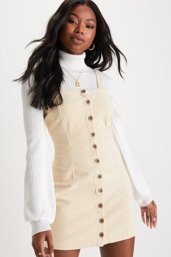 Brooklin Cream Corduroy Sleeveless Button-Up Mini Dress 1