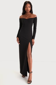 Classic Allure Black Off-the-Shoulder Long Sleeve Maxi Dress 4