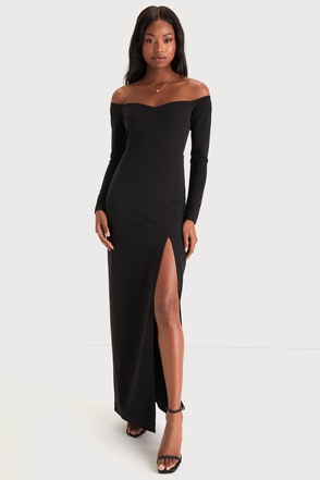 black off shoulder long sleeve dress ZAPAKA Women Formal Sheath The Sleeves Mesh And Lace Long Formal Wear Dress, Black / US8 the chest area stays firm Black Off-the-Shoulder Long Sleeve Maxi