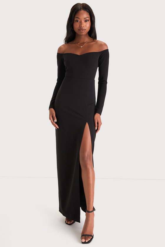 Classic Allure Black Off-the-Shoulder Long Sleeve Maxi Dress 4