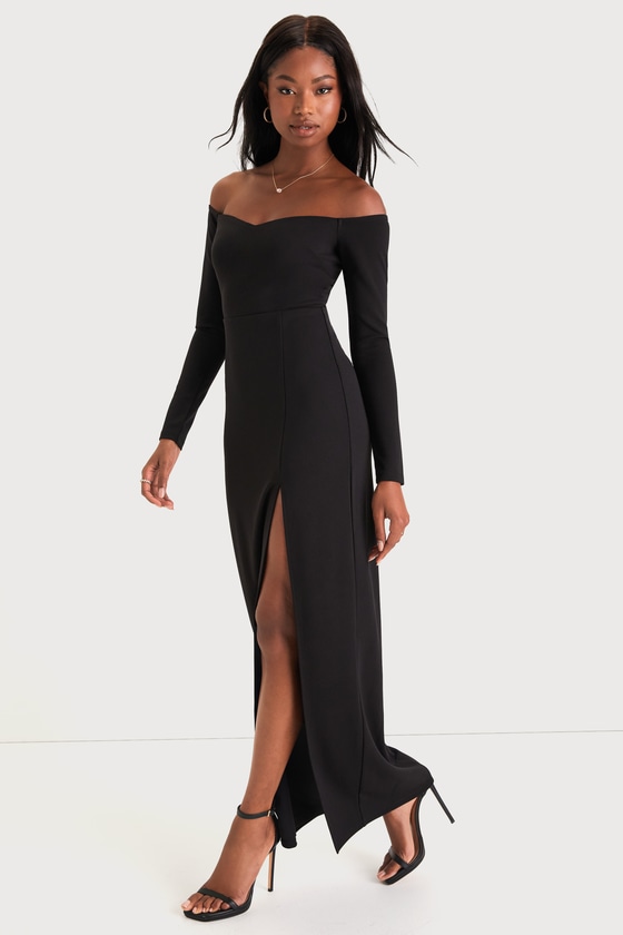 Classic Allure Black Off-the-Shoulder Long Sleeve Maxi Dress 3