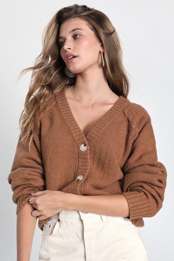 Fall Fixation Light Brown Knit Button-Up Cardigan