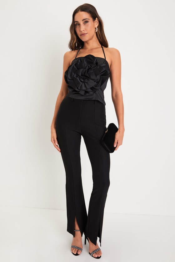 Halter Neck Black Satin Top