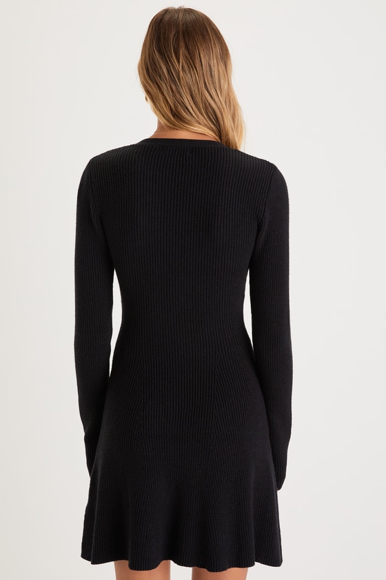 Adorably Flirty Black Button-Front Sweater Mini Dress 2
