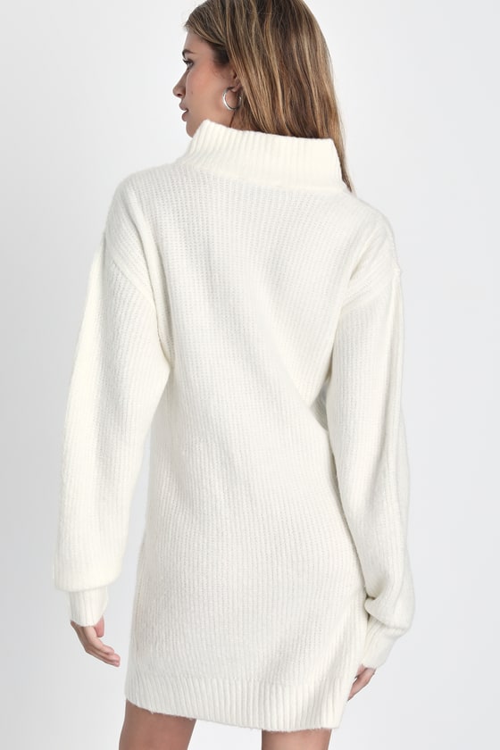 Ivory Cable Knit Dress - Mini Sweater Dress - Zip-Front Dress - Lulus