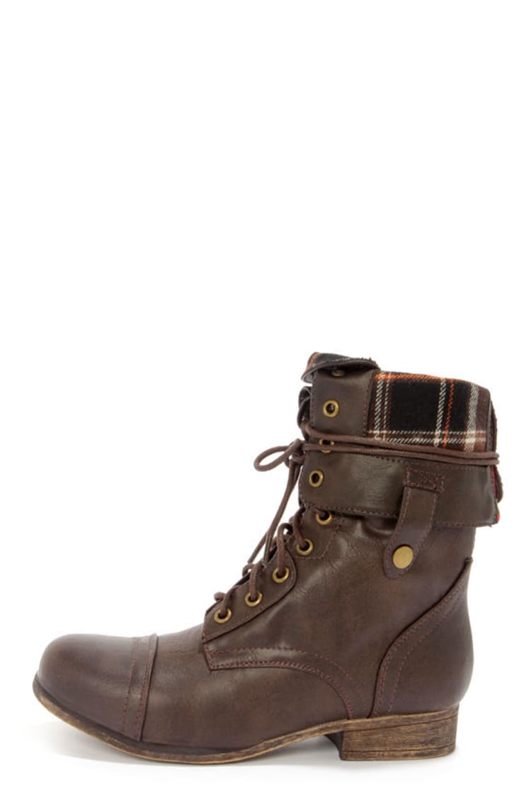 brown fold over combat boots