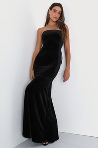 Mesmerizing Elegance Black Velvet Strapless Backless Maxi Dress 5