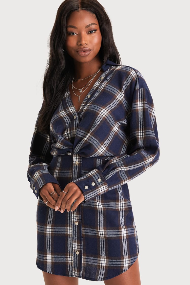 Navy Plaid Tartan Plaid Mini Dress Navy Blue And White Dress Plaid