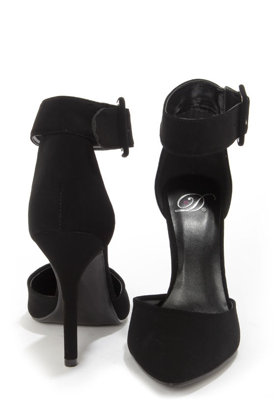 black pointed heels with ankle strap