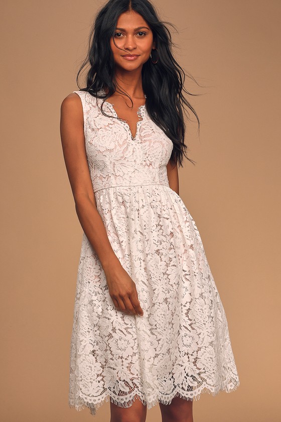 Love Swept White Lace Midi Skater Dress With Pockets 1
