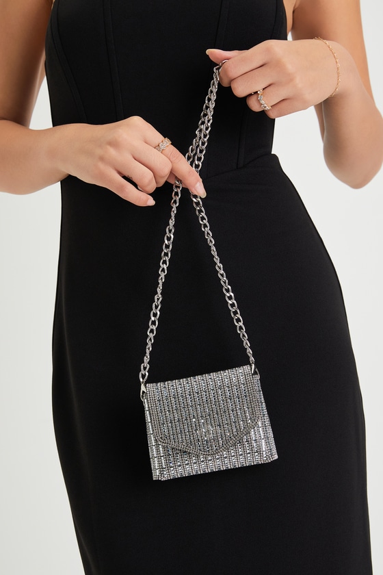 Silver Micro Bag Rhinestone Crossbody Bag Chain Strap Bag Lulus