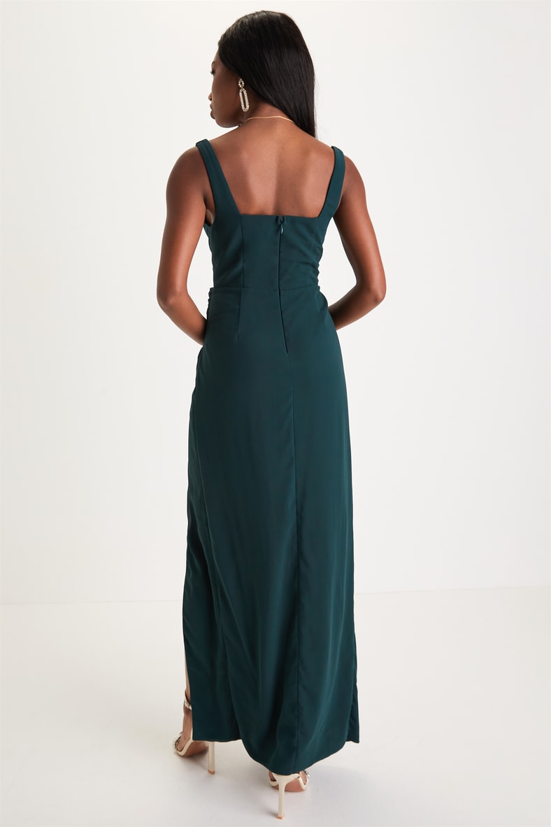 Glamorous Disposition Emerald Green Ruched Maxi Dress