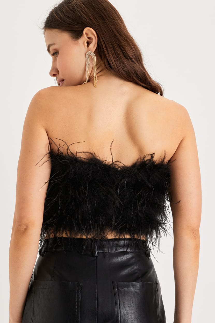 VIP Attitude Black Feather Strapless Crop Top