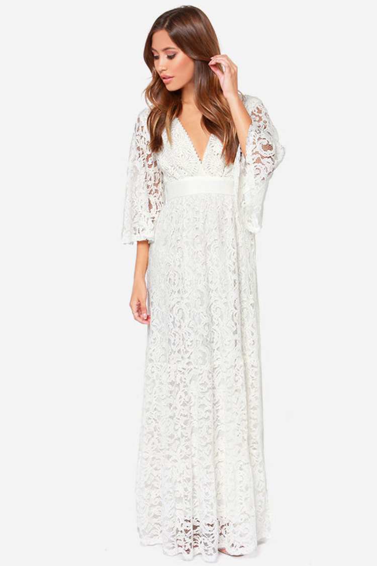 Gorgeous Ivory Lace Dress - Maxi Dress - Long Sleeve Dress - $158.00 - Lulus