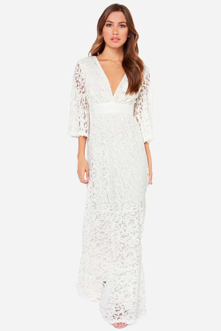 Gorgeous Ivory Lace Dress - Maxi Dress - Long Sleeve Dress - $158.00 - Lulus