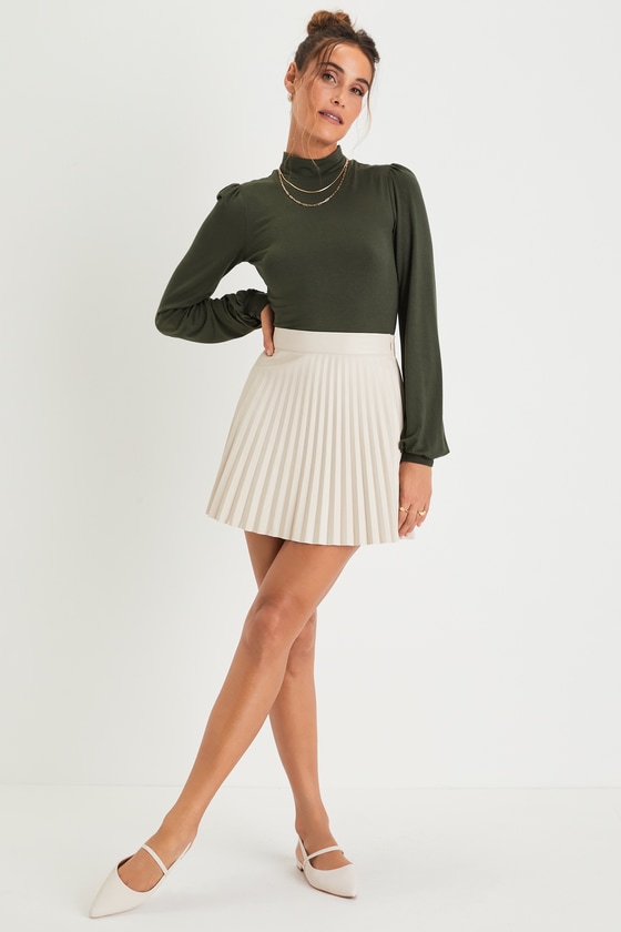 Olive Green Jersey Knit Top - Long Sleeve Top - Mock Neck Top - Lulus