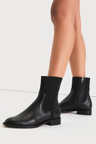 Gineva Black Leather Ankle Boots