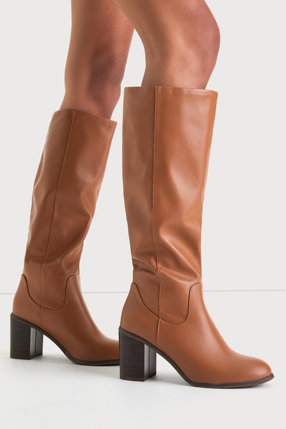 Bc Footwear Back To Life Cognac Vegan Leather Knee-high High Heel Boots In Brown