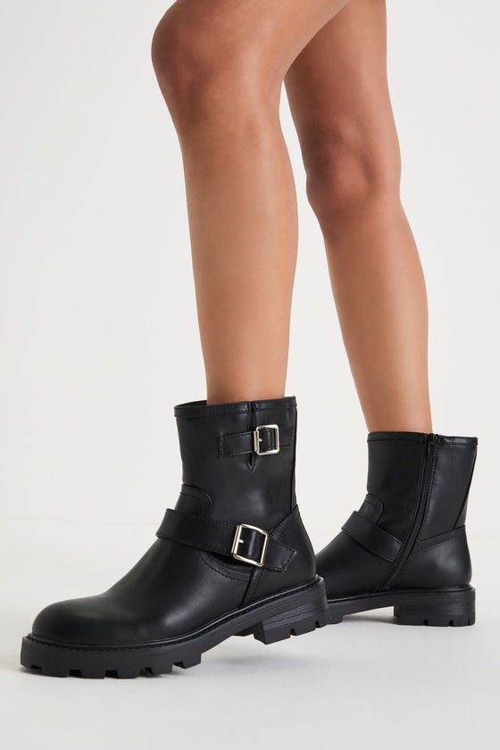 Fareway Black Paris Buckle Ankle Moto Boots 1