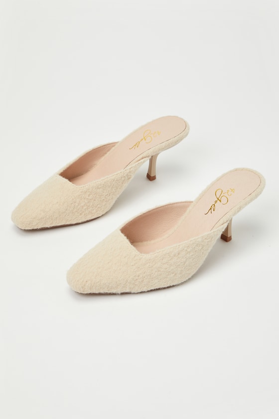 Zibo Beige Mohair Mule Pumps 2