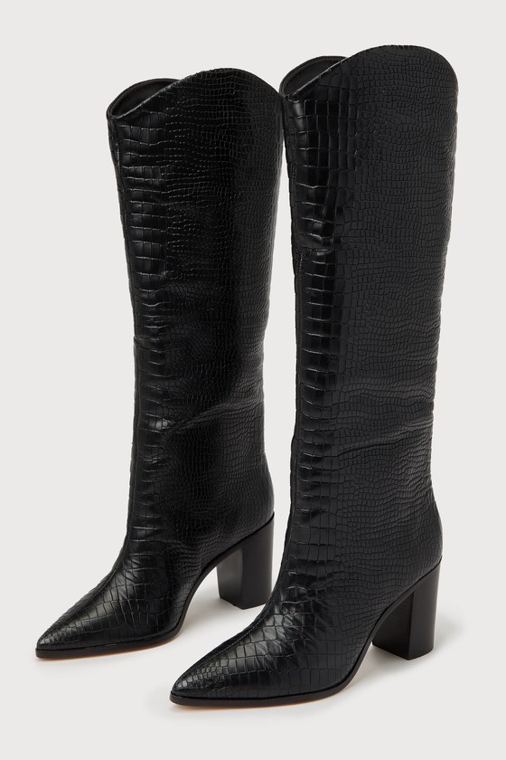Maryana Black Snake-Embossed Leather Knee-High Boots 2
