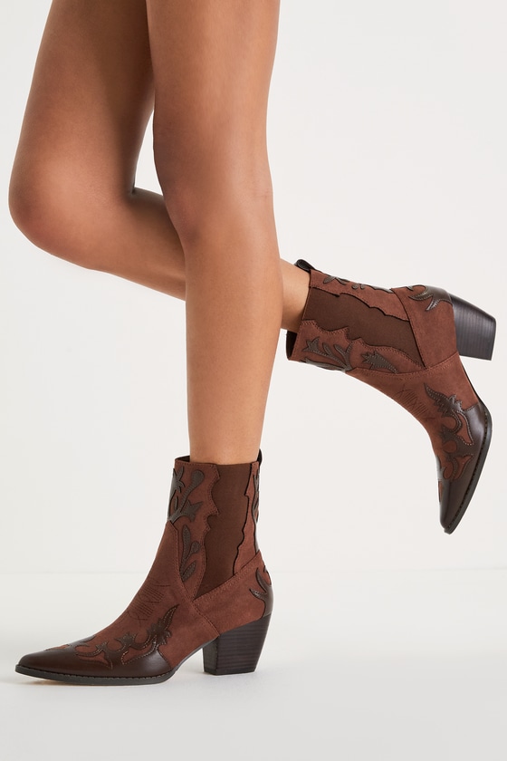 Canyon Brown Suede Pointed-Toe Mid-Calf Western Boots 1
