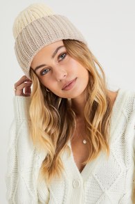 Urban Ivory and Taupe Color Block Cuff Beanie