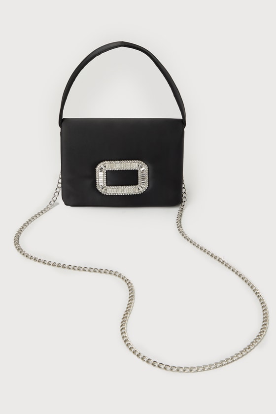 Lulus Cutest Approach Black Satin Rhinestone Mini Handbag