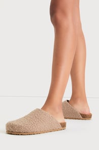 New Routine Taupe Shearling Mules
