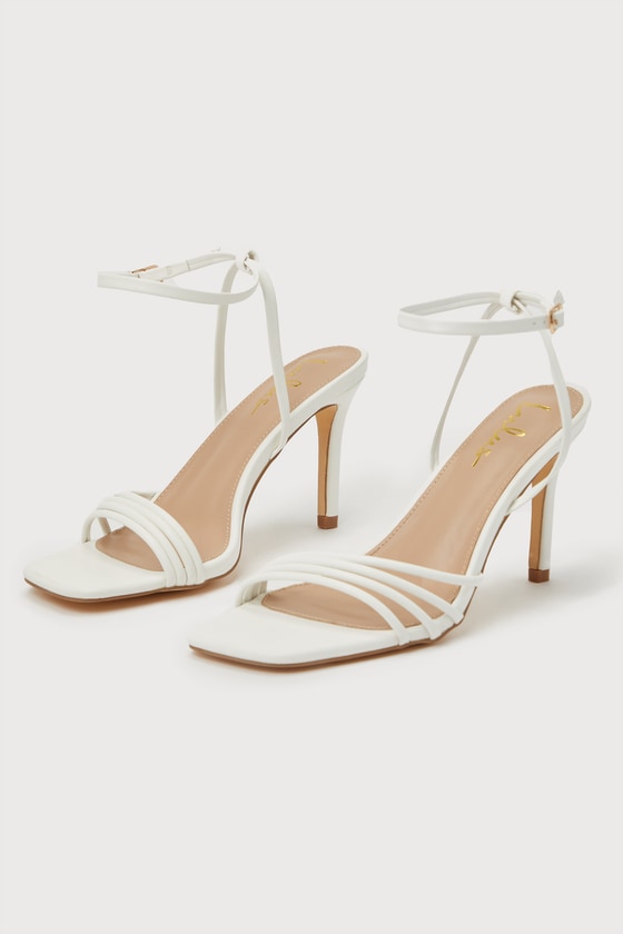Evangelie White Strappy Square-Toe High Heel Sandals 2