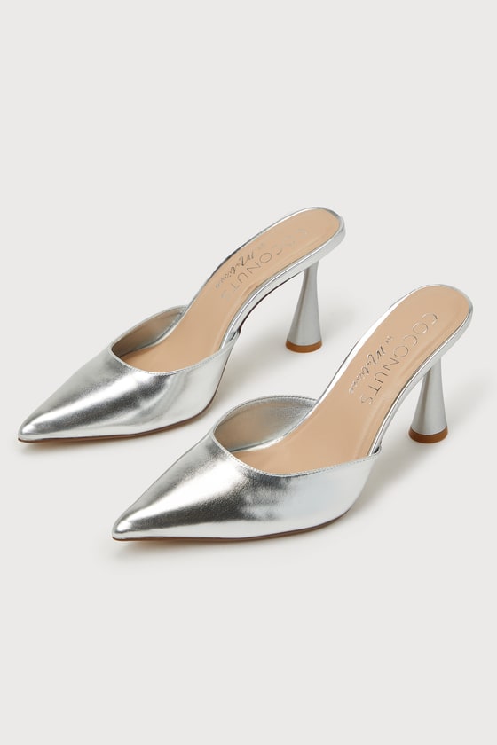 Zola Silver Metallic Pointed-Toe Mule Pumps 2