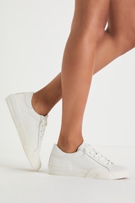 Zina White Leather Lace-Up Sneakers