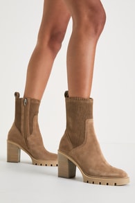 Marni H20 Truffle Taupe Suede Leather Mid-Calf High Heel Boots