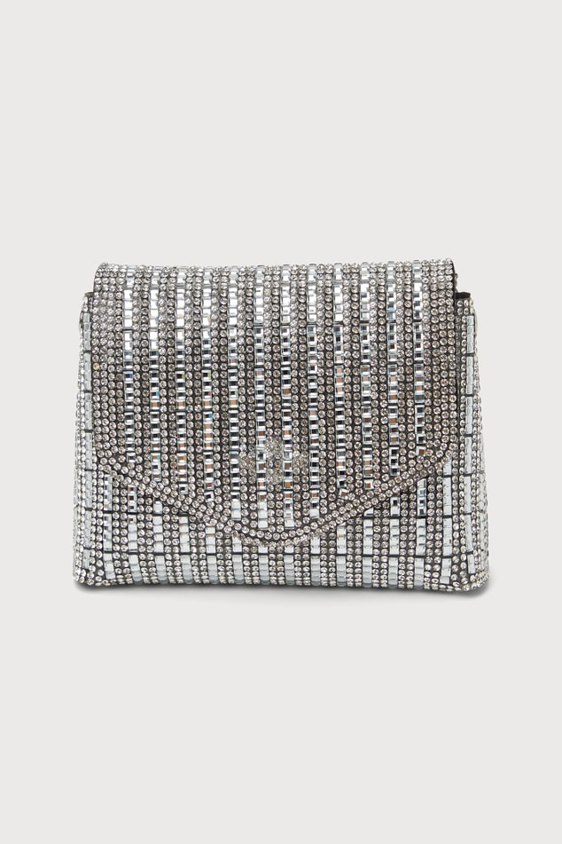LAM GALLERY Bling Silver Chain Crossbody Bag Sparkling Silver