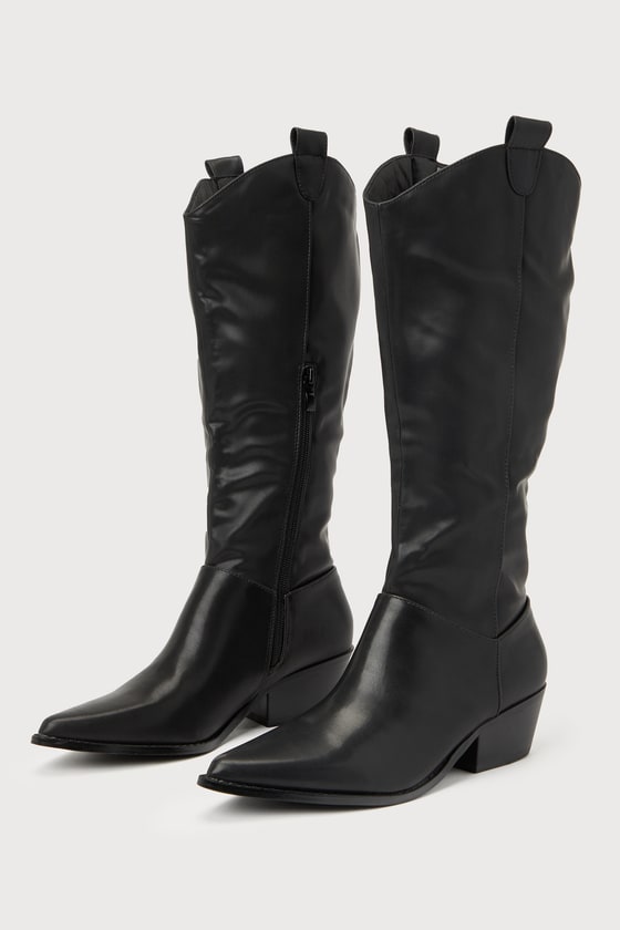 Black Faux Leather Boots - Pointed-Toe Boots - Knee-High Boots - Lulus
