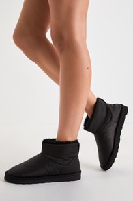 Vail Black Puffer Faux Fur-Lined Ankle Booties
