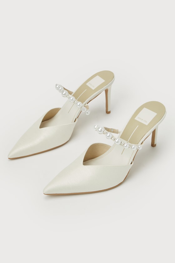 Dolce Vita Kanika Vanilla - Ivory Satin Pumps - Pearl Mule Pumps
