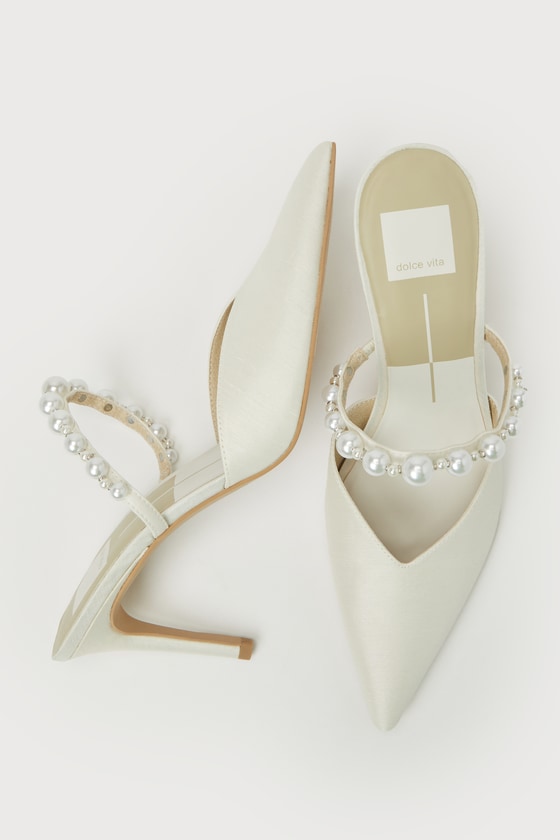 Dolce Vita Kanika Vanilla - Ivory Satin Pumps - Pearl Mule Pumps