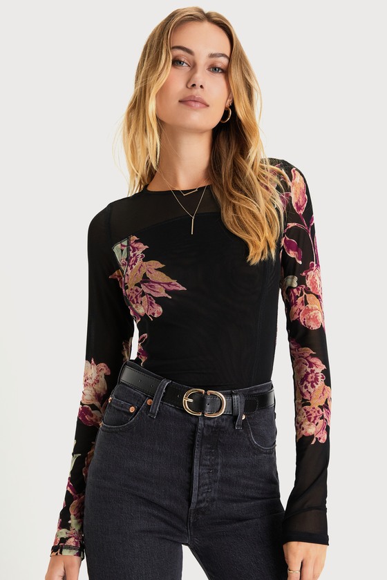 Betty's Garden Black Floral Mesh Long Sleeve Top 4
