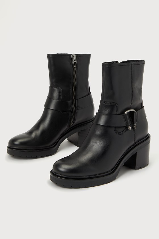 Dolce Vita Camros - Black Leather Boots - Mid-Calf Moto Boots - Lulus