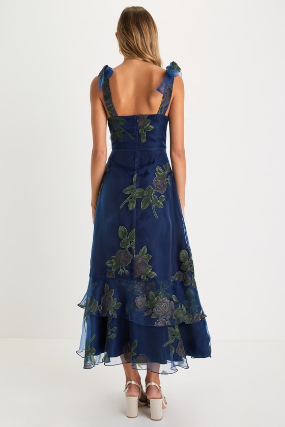 Blue Floral Tie Midi Dress main image 0