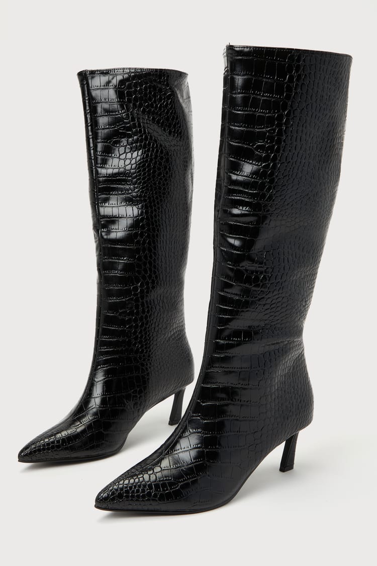 kitten heel black knee high boots