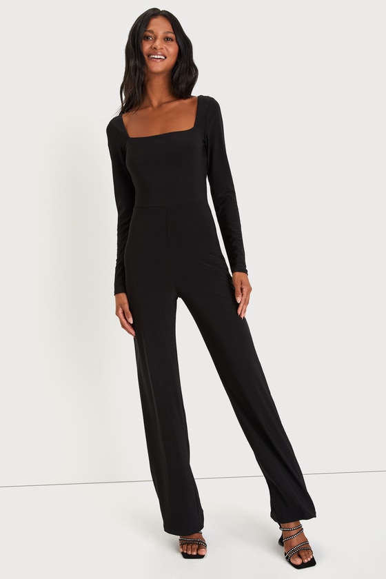 Black Long Sleeve Jumpsuit - Tie-Back Jumpsuit - Ruched Jumpsuit - Lulus