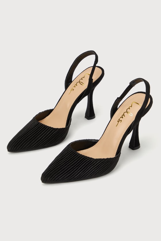 Lulus Rhoads Black Pleated Satin Pointed-toe Slingback Pumps