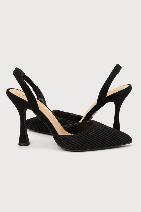 Rhoads Black Pleated Satin Pointed-Toe Slingback Pumps 4