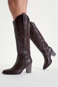 Aden Choco Brown Pointed-Toe Knee-High Western Boots