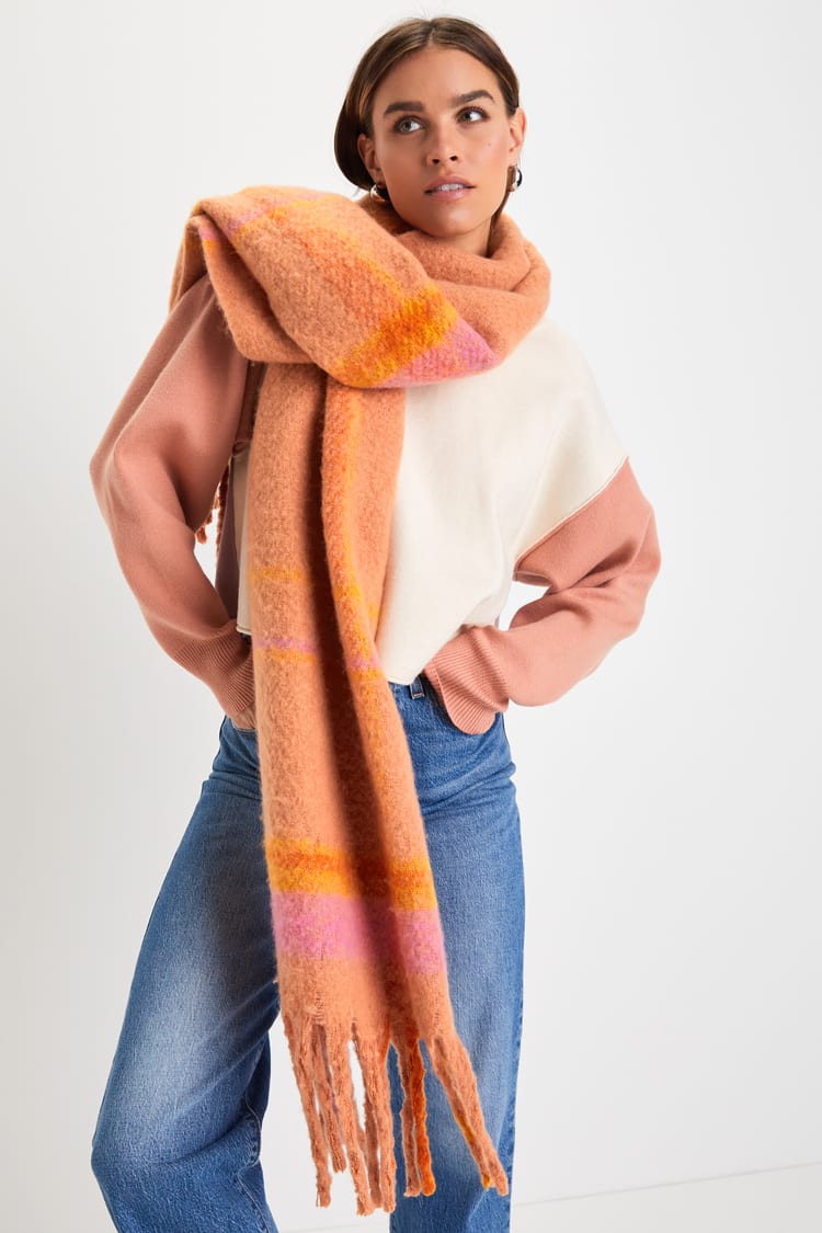 Shiraleah Salome Scarf - Orange Plaid Scarf - Oversized Scarf - Lulus