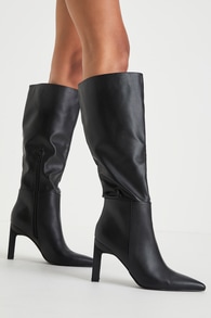 Olivet Black Pointed-Toe Knee-High Boots
