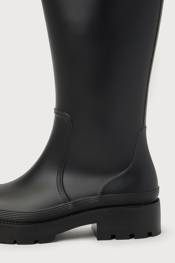 Neeve Black Lug Sole Knee-High Rain Boots 2
